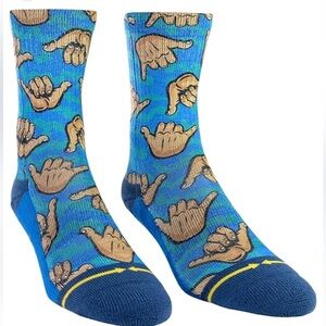 Merfe4 Vibrant Blue Socks with Tan hang loose Hand Design